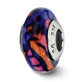 Sterling Silver Multicolor Glitter Overlay Glass Bead Charm hide-image