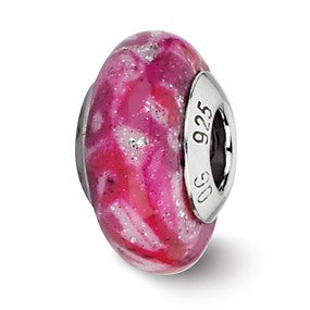 Sterling Silver Hot Pink & Glitter Overlay Glass Bead Charm hide-image