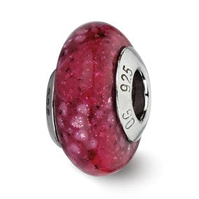 Sterling Silver Fuschia Python Glitter Overlay Glass Bead Charm hide-image