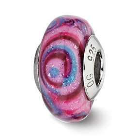 Sterling Silver Pink/Blue Swirls Overlay Glass Glass Bead Charm hide-image