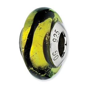 Sterling Silver Lime/Black Stripes Italian Murano Bead Charm hide-image