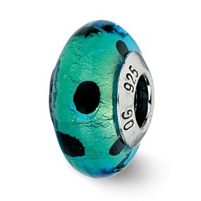 Sterling Silver Teal w/Black Dots Italian Murano Bead Charm hide-image