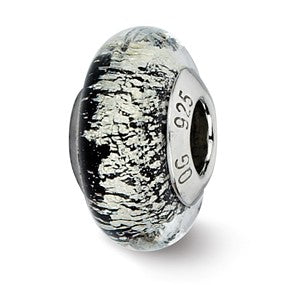 Sterling Silver Black/Silver Italian Murano Glass Bead Charm hide-image