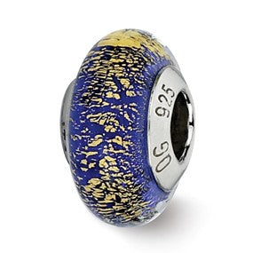 Sterling Silver Blue/Gold Italian Murano Glass Bead Charm hide-image