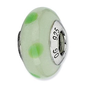 Sterling Silver Lt Green w/Green Dots Italian Murano Bead Charm hide-image