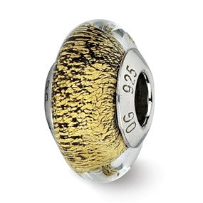 Sterling Silver Black/Gold Italian Murano Glass Bead Charm hide-image