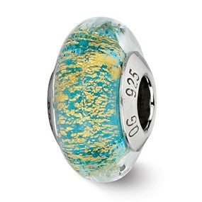 Sterling Silver Teal/Gold Italian Murano Glass Bead Charm hide-image