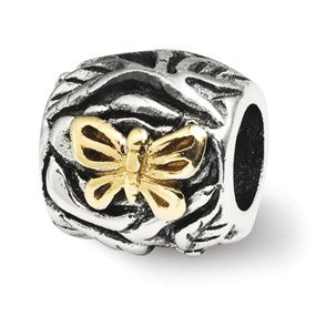 Sterling Silver & Gold Plated Butterfly Floral Bead Charm hide-image