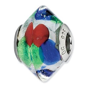 Sterling Silver Blue/Green/Red/Silver Italian Murano Bead Charm hide-image