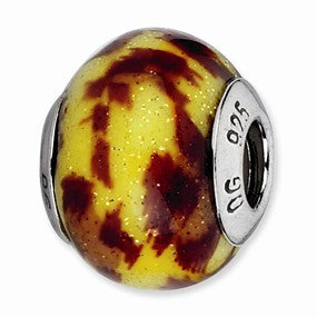 Sterling Silver Yellow & Brown Glitter Overlay Glass Bead Charm hide-image