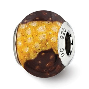 Sterling Silver Brown/Yellow Glitter Overlay Glass Bead Charm hide-image