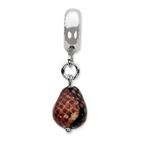 Sterling Silver Dk Brn w/Glitter Ital. Murano Dangle Bead Charm hide-image