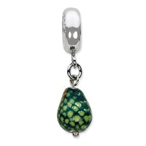 Sterling Silver Green w/Glitter Overlay Glass Dangle Bead Charm hide-image