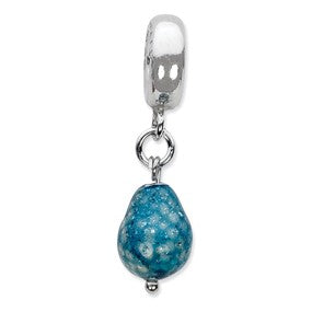 Sterling Silver Blue w/Glitter Overlay Glass Dangle Bead Charm hide-image