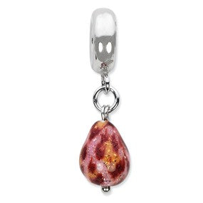 Sterling Silver Pink w/Glitter Overlay Glass Dangle Bead Charm hide-image