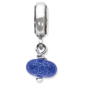 Sterling Silver Blue Dichroic Glass Dangle Bead Charm hide-image