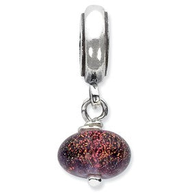 Sterling Silver Purple Dichroic Glass Dangle Bead Charm hide-image