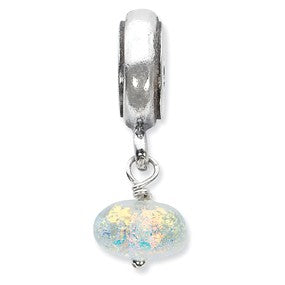 Sterling Silver Red Dichroic Glass Dangle Bead Charm hide-image