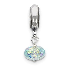 Sterling Silver Yellow Dichroic Glass Dangle Bead Charm hide-image