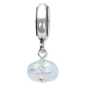 Sterling Silver Green Dichroic Glass Dangle Bead Charm hide-image