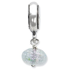 Sterling Silver Pink Dichroic Glass Dangle Bead Charm hide-image