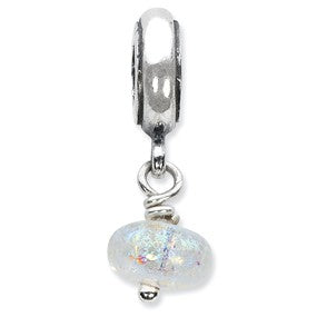 Sterling Silver Rainbow Dichroic Glass Dangle Bead Charm hide-image