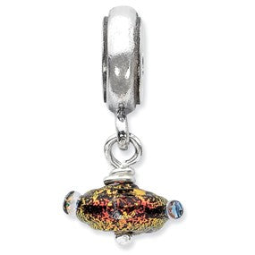 Sterling Silver Red Dichroic Glass Dangle Bead Charm hide-image