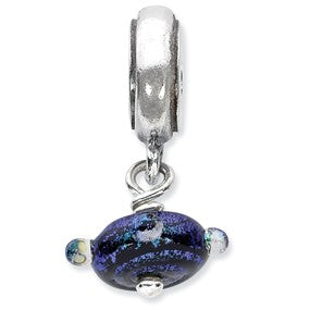 Sterling Silver Blue Dichoric Glass Dangle Bead Charm hide-image