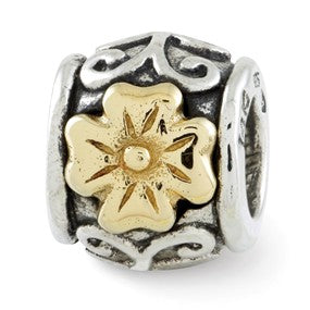 Sterling Silver & Gold Plated Floral Bead Charm hide-image