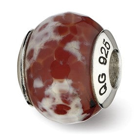 Sterling Silver Red Cracked Agate with Shell Stone Bead Charm hide-image