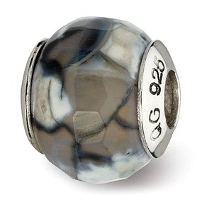 Sterling Silver Grey Cracked Agate with Shell Stone Bead Charm hide-image