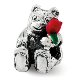 Sterling Silver Kids Bear with Flower Bead Charm hide-image