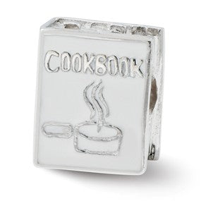 Sterling Silver White Enameled Cookbook Bead Charm hide-image