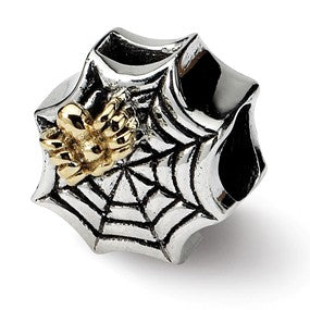 Sterling Silver & Gold Plated Spider Web Bead Charm hide-image