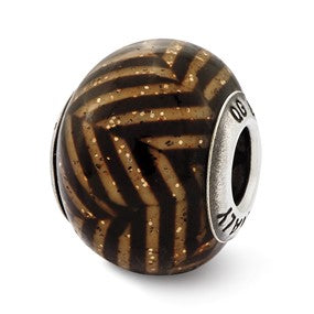 Sterling Silver Italian Brown Stripes w/Glitter Glass Bead Charm hide-image