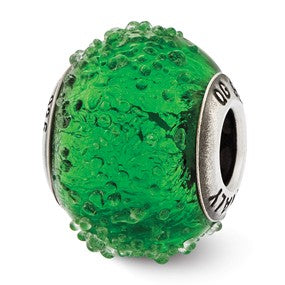 Sterling Silver Italian Green Textured Glass Bead Charm hide-image