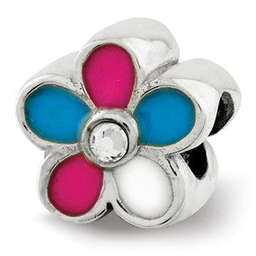 Sterling Silver Kids Enameled Flower Bead Charm hide-image