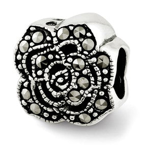 Sterling Silver Marcasite Flower Bead Charm hide-image