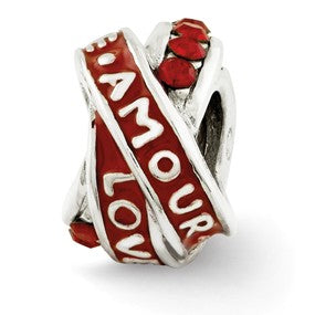 Sterling Silver Love/Amour Red Swarovski Elements Bead Charm hide-image