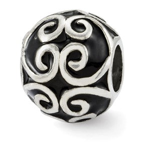 Sterling Silver Black Enamel Bali Bead Charm hide-image