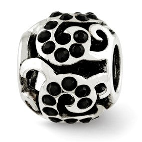 Sterling Silver Black Swarovski Elements Swirl Bead Charm hide-image