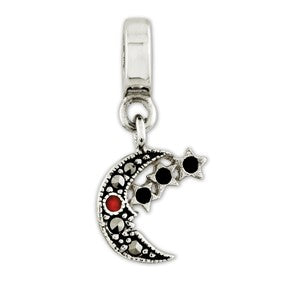 Sterling Silver Marcasite Moon & Stars Dangle Bead Charm hide-image