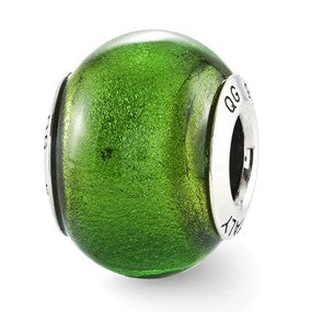 Sterling Silver Green Italian Murano Glass Bead Charm hide-image