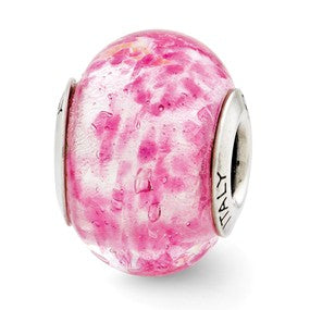 Sterling Silver Pink Italian Murano Glass Bead Charm hide-image