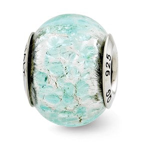 Sterling Silver Light Teal Italian Murano Glass Bead Charm hide-image