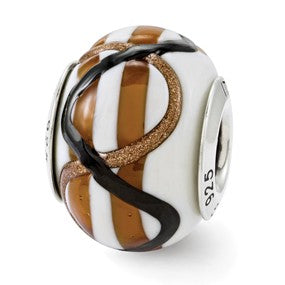 Sterling Silver White/Brown/Black Italian Murano Bead Charm hide-image