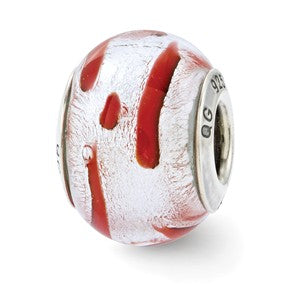 Sterling Silver Silver/Red Italian Murano Bead Charm hide-image