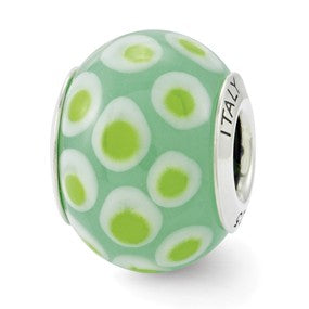 Sterling Silver Green/White Italian Murano Glass Bead Charm hide-image