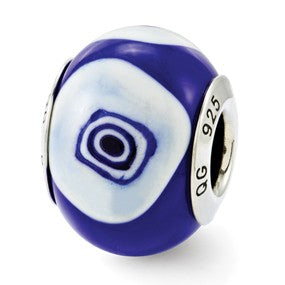 Sterling Silver Blue/Light Blue Italian Murano Glass Bead Charm hide-image