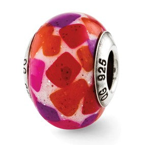 Sterling Silver Pink/Purple/Red Italian Murano Glass Bead Charm hide-image